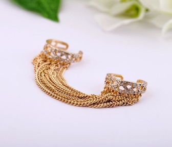 歐美時尚飾品 流蘇鑲鉆雙指戒指，彰顯個性之美